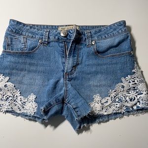 Girls dark blue denim with white floral pattern